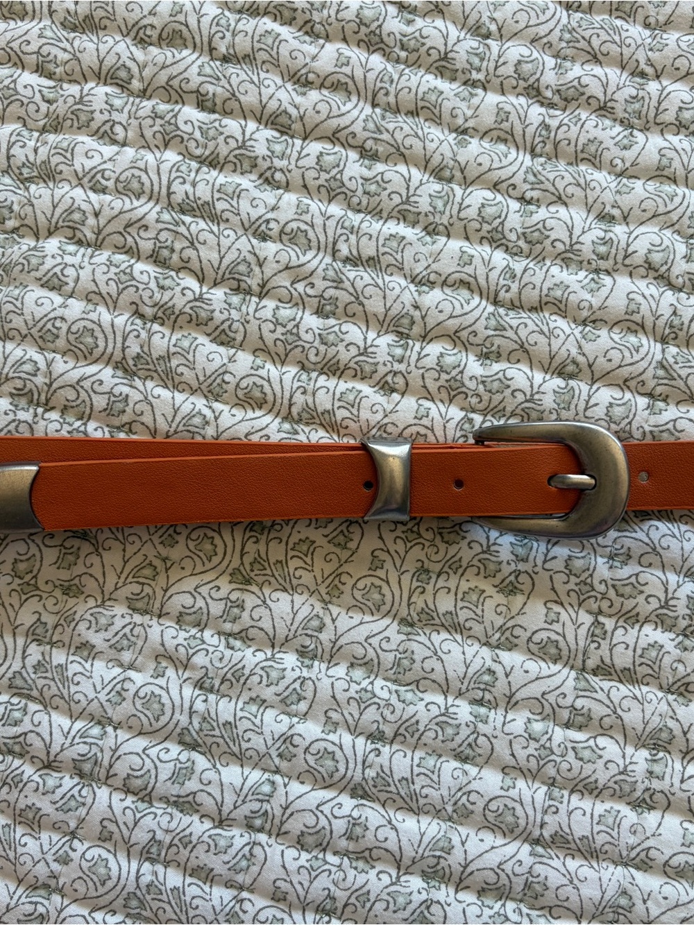 Simple orange Leather Belt with Silver Buckle